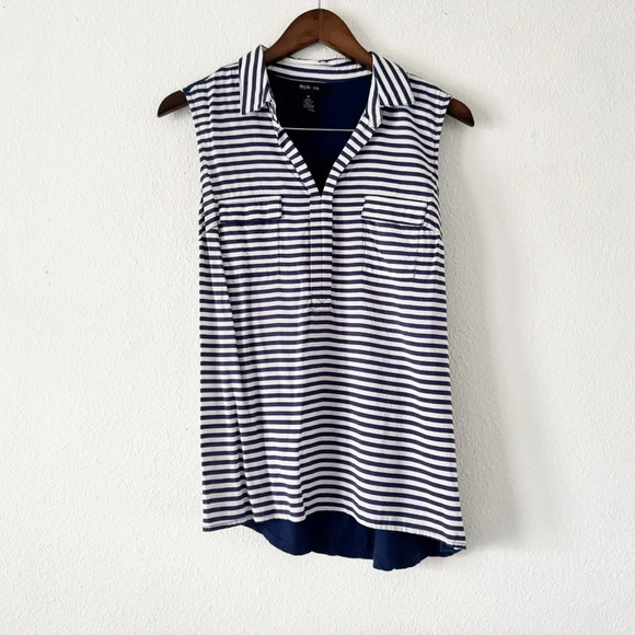 Style & Co Tops - Henley Striped Popover Collar Sleeveless Polo Size Medium V-Neck Cotton Modal